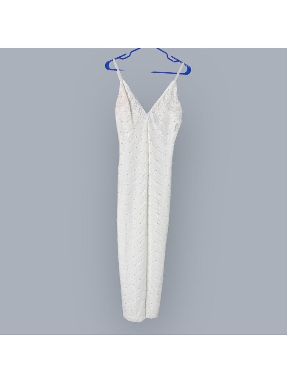 Hot Miami Styles White Pearl Sequin V-Neck Lined maxi Dress Small - Picture 2 of 6